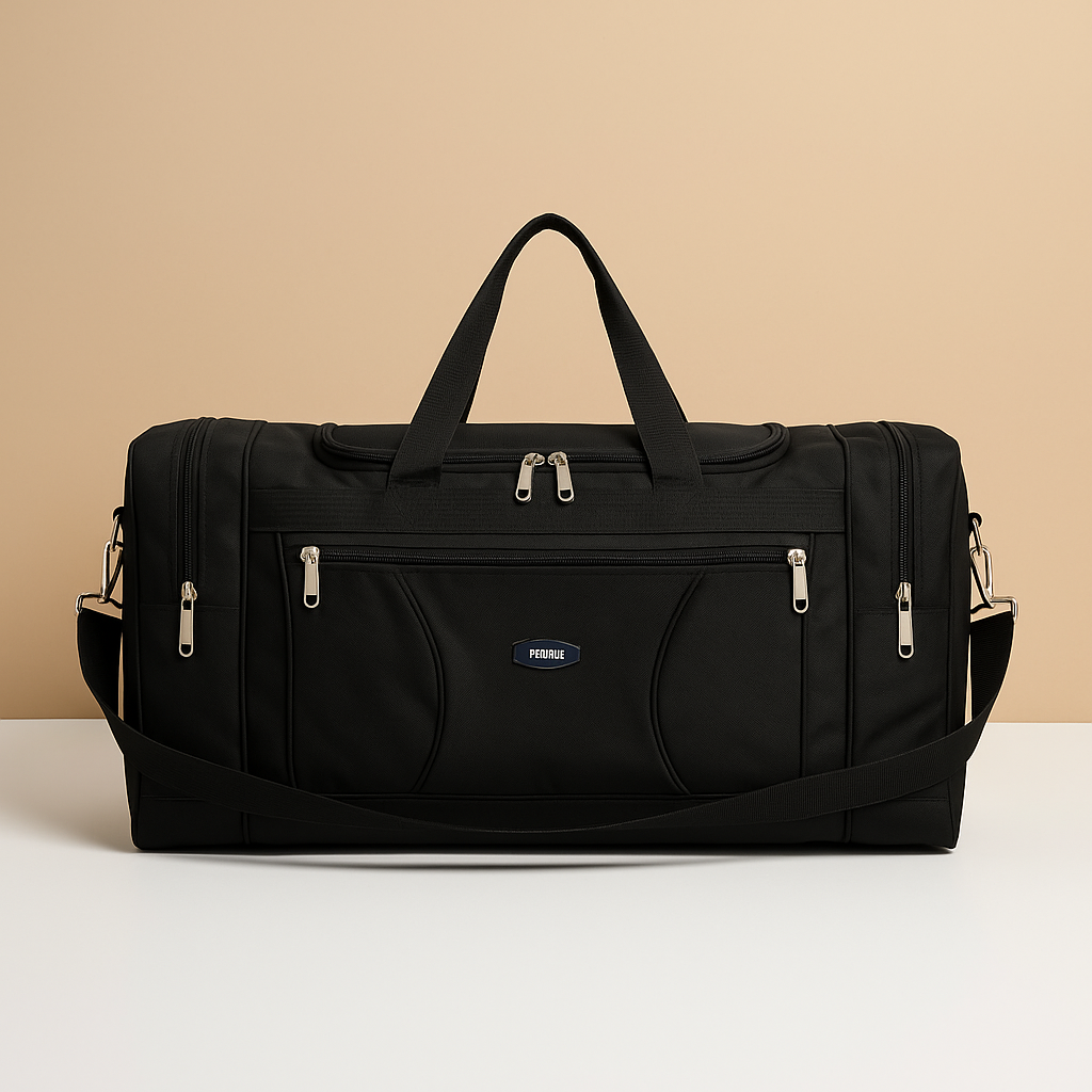 Multi-compartment sports duffle bag for men with zippered pockets, spacious interior, and detachable straps, perfect for gym and travel use.
