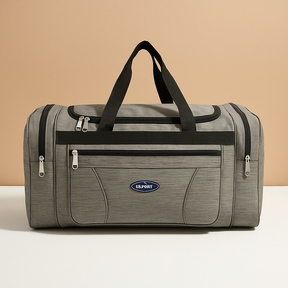 Multi-compartment sports duffle bag for men with zippered pockets, spacious interior, and detachable straps, perfect for gym and travel use.