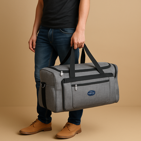 Multi-compartment sports duffle bag for men with zippered pockets, spacious interior, and detachable straps, perfect for gym and travel use.