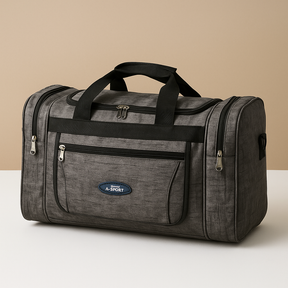 Multi-compartment sports duffle bag for men with zippered pockets, spacious interior, and detachable straps, perfect for gym and travel use.