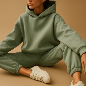 Women’s oversized loungewear set with relaxed-fit hoodie and joggers, ideal for home, leisure, and everyday comfort.