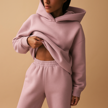 Women’s oversized loungewear set with relaxed-fit hoodie and joggers, ideal for home, leisure, and everyday comfort.