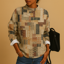 Women’s printed knit sweater with round neck, available in khaki, black, blue, red, and sky blue—perfect for stylish everyday wear.