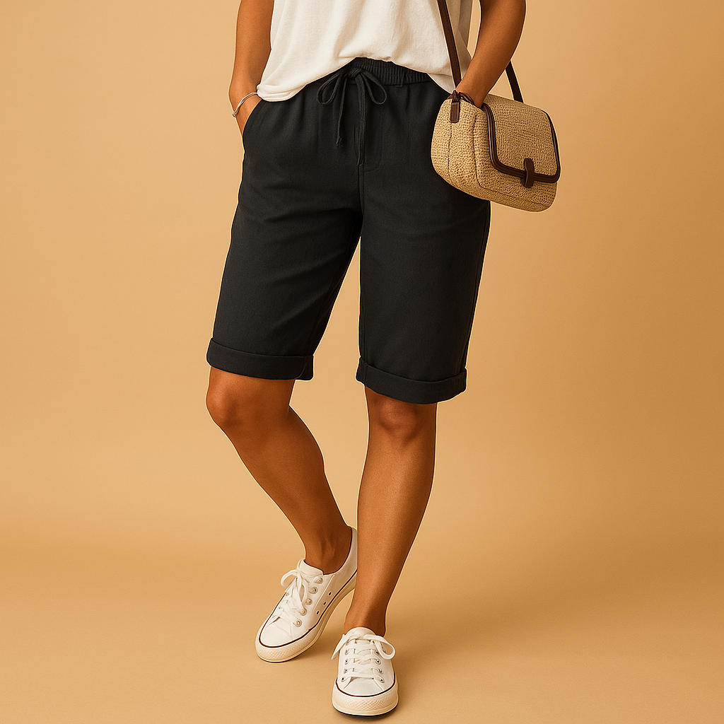 Women’s relaxed fit capri pants with elastic waist and tie-front, ideal for warm spring and summer days.