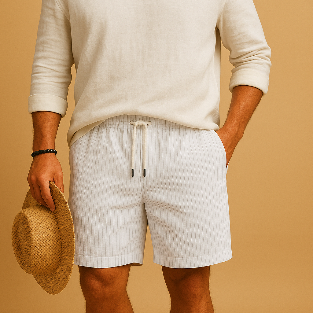 Men’s relaxed fit summer shorts with drawstring and breathable fabric, ideal for beach, casual outings, and warm weather comfort