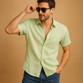 Short sleeve summer shirt for men with relaxed fit and breathable fabric, ideal for casual wear on warm days.