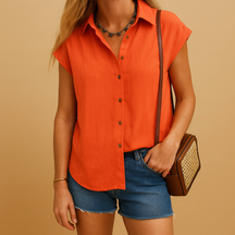 Sleeveless button-down summer shirt for women, lightweight and stylish in multiple colors, ideal for casual and warm-weather outfits.