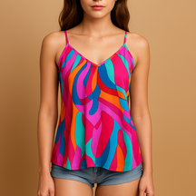 Sleeveless summer top for women with a round neckline and breathable fabric, perfect for beach days, lunches, and casual city outings.