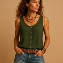 Women’s sleeveless summer V-neck top with pockets in multiple colours, perfect for casual warm-weather outfits.