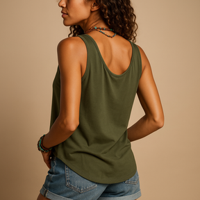 Women’s sleeveless summer V-neck top with pockets in multiple colours, perfect for casual warm-weather outfits.