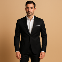 Men’s slim fit suit with tailored blazer and trousers, ideal for weddings, business meetings, and formal occasions in a sharp modern style.