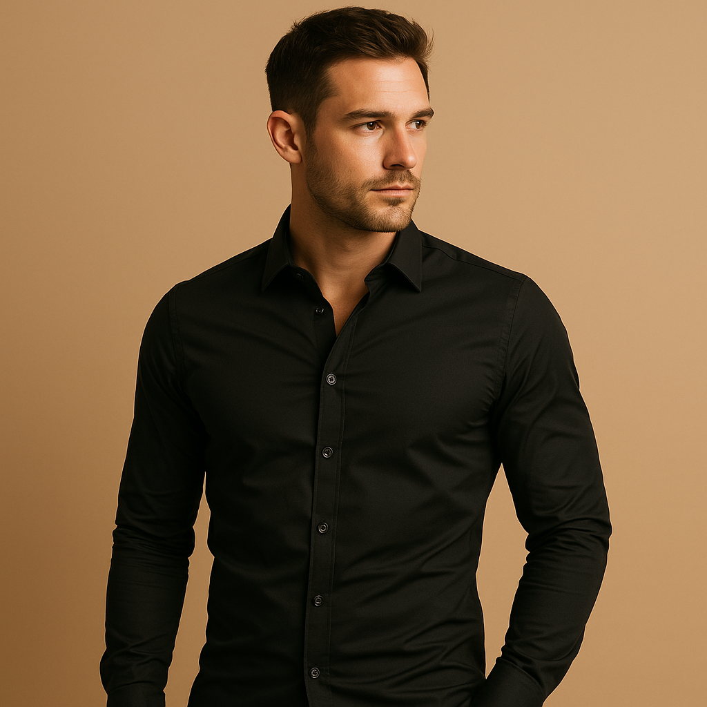 Slim fit cotton shirt for men with turndown collar, available in multiple colors, ideal for office wear or casual occasions.