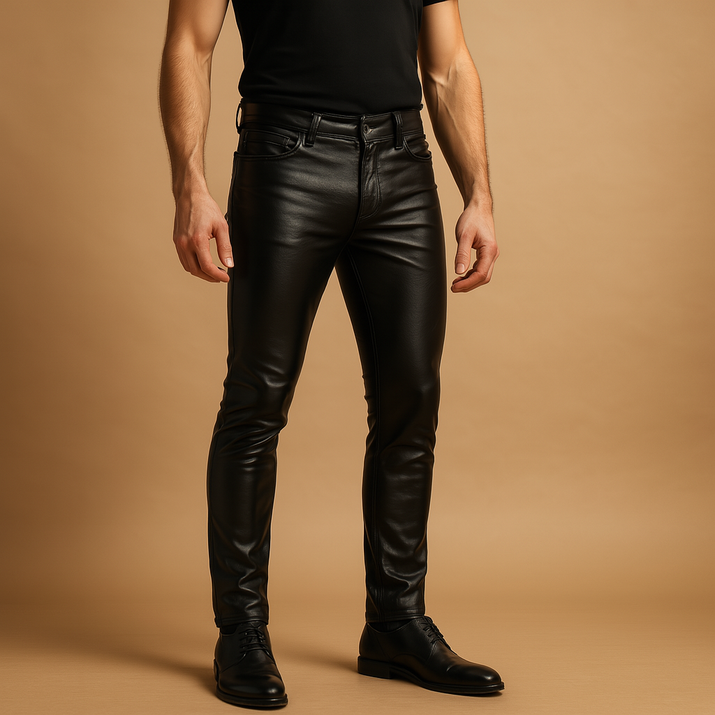 Women’s slim fit faux leather pants with a flattering silhouette and flexible comfort, ideal for casual or semi-formal outfits.
