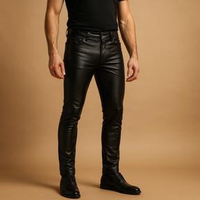 Women’s slim fit faux leather pants with a flattering silhouette and flexible comfort, ideal for casual or semi-formal outfits.