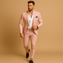 Men’s slim fit suit with tailored blazer and trousers, perfect for weddings, business meetings, and formal occasions in a stylish silhouette