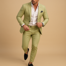 Men’s slim fit suit with tailored blazer and trousers, perfect for weddings, business meetings, and formal occasions in a stylish silhouette