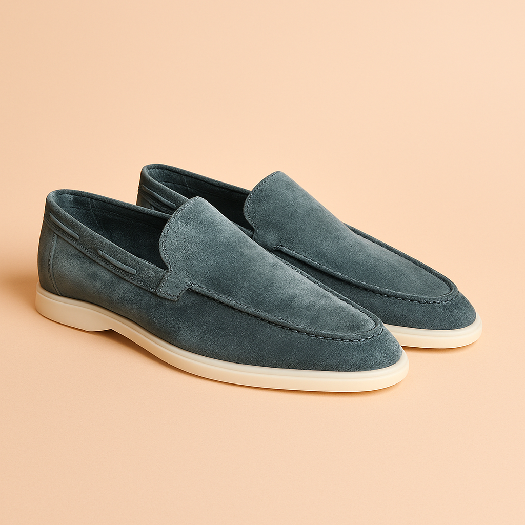Men’s slip-on shoes with suede-look finish, elastic side panels, and anti-slip sole, perfect for work and casual occasions.