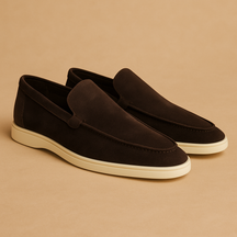 Men’s slip-on shoes with suede-look finish, elastic side panels, and anti-slip sole, perfect for work and casual occasions.