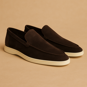 Men’s slip-on shoes with suede-look finish, elastic side panels, and anti-slip sole, perfect for work and casual occasions.
