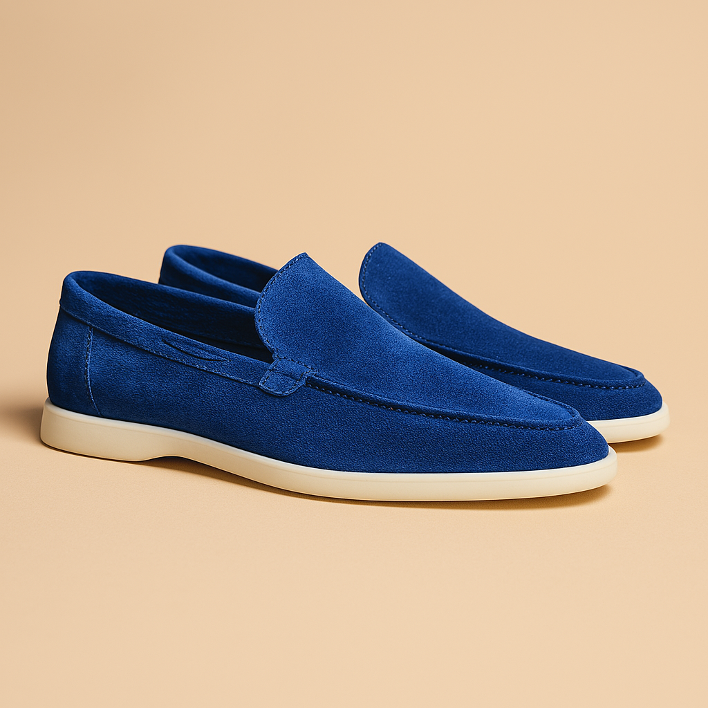 Men’s slip-on shoes with suede-look finish, elastic side panels, and anti-slip sole, perfect for work and casual occasions.