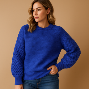 Women’s soft knit sweater in a classic winter style with a flattering fit—perfect for cozy days, elegant outfits, or casual cold-weather layering.