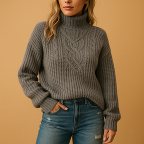 Soft knit pullover sweater for women with high neck and long sleeves, available in green, white, grey, and black—ideal for layering and everyday style.