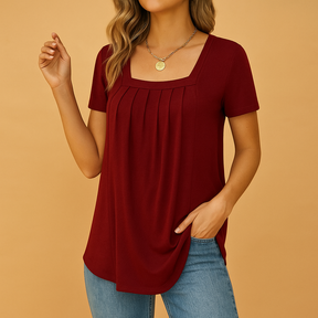 Square neck elegant blouse for women in white, black, green, burgundy, and pink with a relaxed fit, perfect for work, daily wear, or casual occasions.