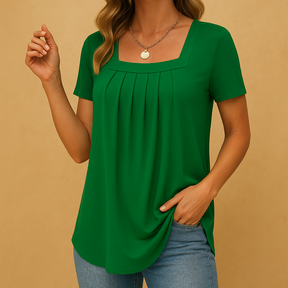 Square neck elegant blouse for women in white, black, green, burgundy, and pink with a relaxed fit, perfect for work, daily wear, or casual occasions.