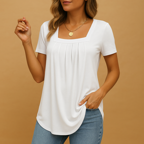 Square neck elegant blouse for women in white, black, green, burgundy, and pink with a relaxed fit—perfect for work, daily wear, or casual occasions.