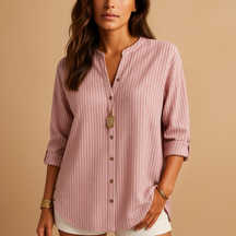 Striped v-neck blouse with long sleeves for women, perfect for work, casual, or formal occasions with a breathable and comfortable fit.