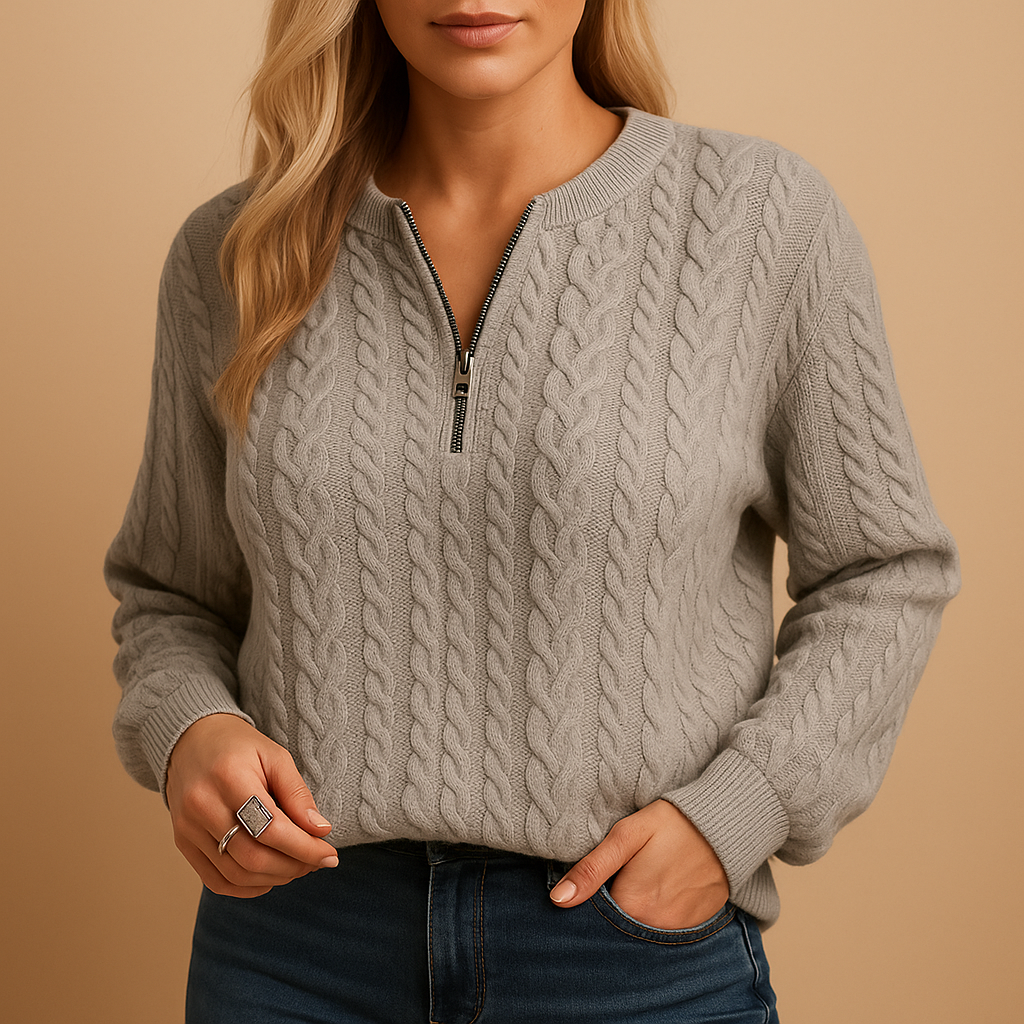 Textured casual knit sweater for women with a relaxed fit, perfect for spring, autumn, and winter wear.