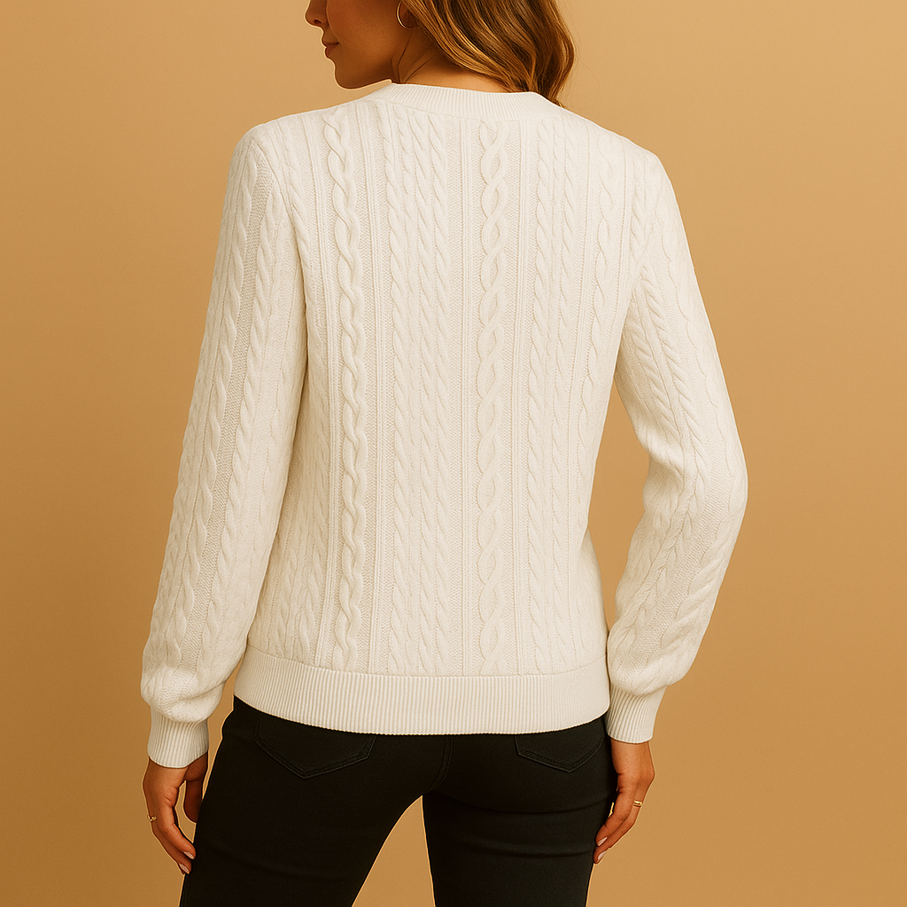 Textured casual knit sweater for women with a relaxed fit, perfect for spring, autumn, and winter wear.