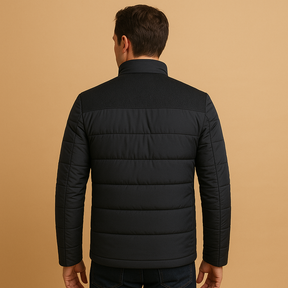 Men’s stylish fleece jacket with soft inner lining, stand-up collar, sturdy zipper, and zip pockets, available in black and blue for versatile wear.