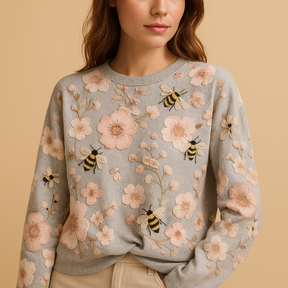 Stylish knit sweater for women with relaxed fit and lightweight cotton feel, perfect for spring and autumn layering.