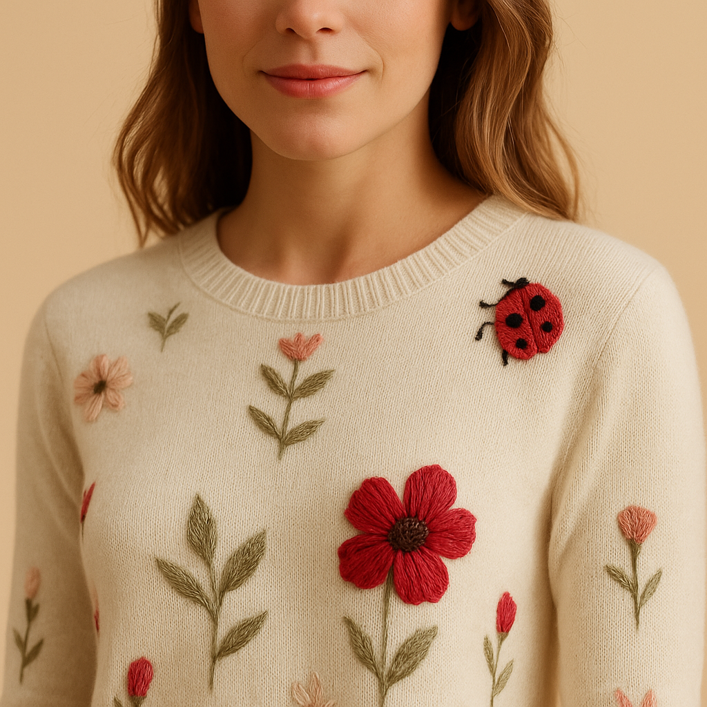 Stylish knit sweater for women with relaxed fit and lightweight cotton feel, perfect for spring and autumn layering.