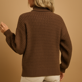 Turtleneck knit sweater for women in elegant apricot and coffee shades, perfect for workwear or casual outfits in cooler seasons.