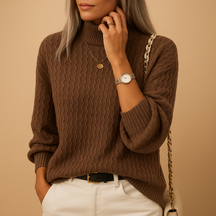 Turtleneck knit sweater for women in elegant apricot and coffee shades, perfect for workwear or casual outfits in cooler seasons.