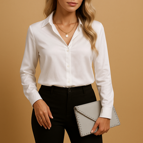 Timeless elegant blouse for women with classic collar and lightweight fabric, ideal for workdays or casual outings year-round.