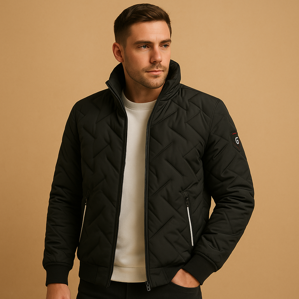 Men’s timeless puffer jacket with quilted design, padded warmth, comfortable fit, and practical pockets, available in black, gray, and dark blue.