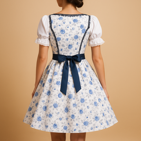 Traditional dirndl dress for women with lace apron, perfect for Oktoberfest, cultural events, and festive celebrations.