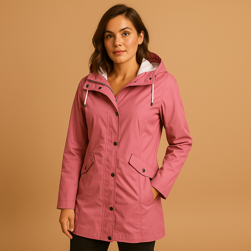 Women’s transparent mackintosh raincoat with hood, perfect for staying dry and stylish in all seasons