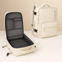 TSA-approved travel backpack for women with anti-theft pockets, wet compartment, and padded straps for comfortable and organised travel.