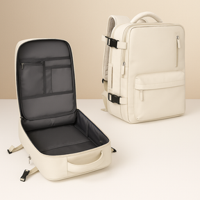 TSA-approved travel backpack for women with anti-theft pockets, wet compartment, and padded straps for comfortable and organised travel.