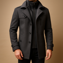 Men’s slim-fit tweed-style winter coat with sleek closure and practical pockets, ideal for formal and casual occasions