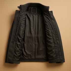 Men’s slim-fit tweed-style winter coat with sleek closure and practical pockets, ideal for formal and casual occasions
