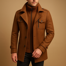 Men’s slim-fit tweed-style winter coat with sleek closure and practical pockets, ideal for formal and casual occasions