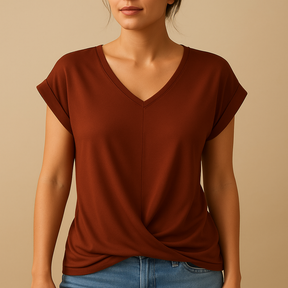 V-neck blouse for women with a flattering tailored fit, classic design, and breathable fabric, perfect for casual and professional wear.