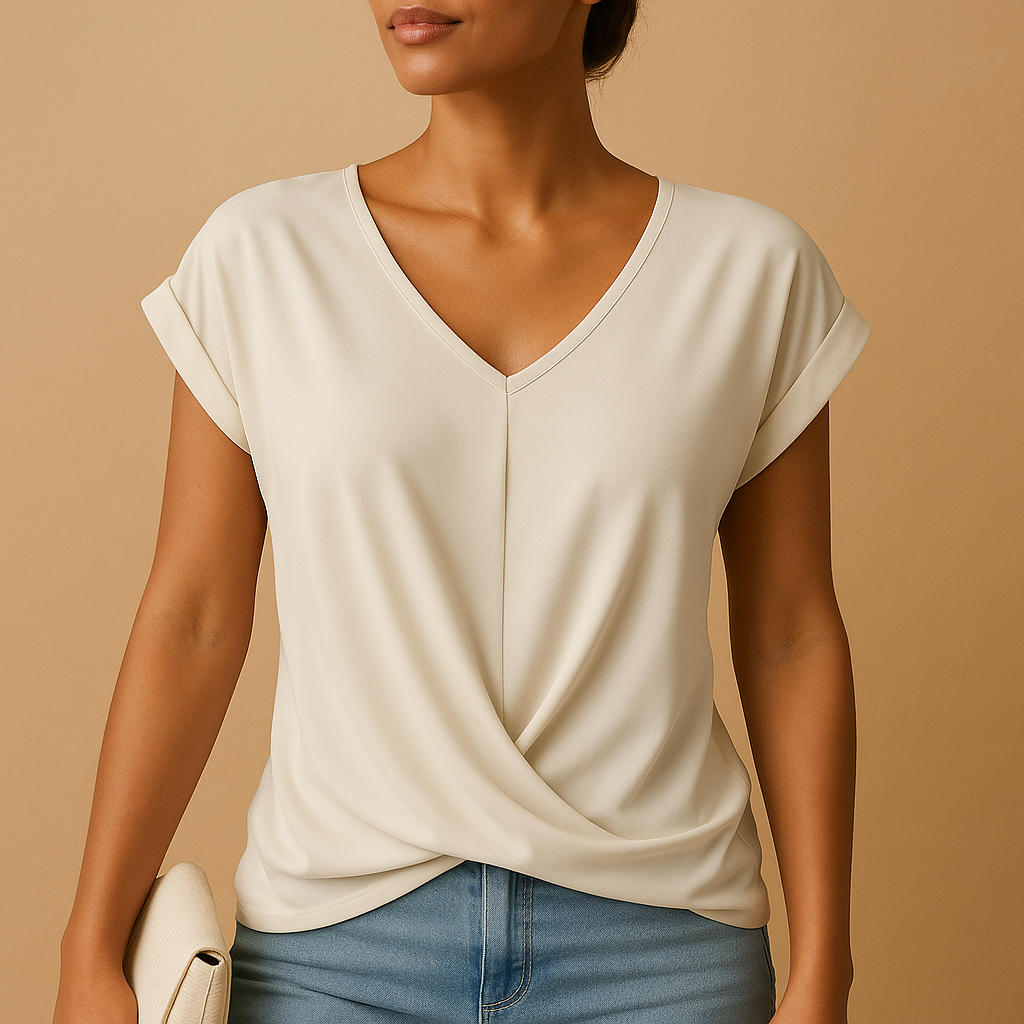 V-neck blouse for women with a flattering tailored fit, classic design, and breathable fabric, perfect for casual and professional wear.