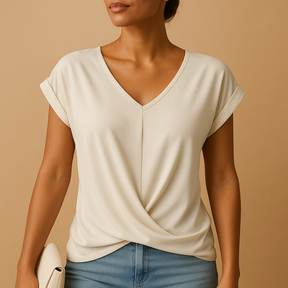 V-neck blouse for women with a flattering tailored fit, classic design, and breathable fabric, perfect for casual and professional wear.