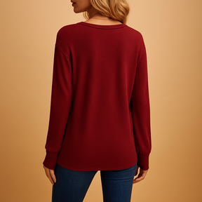 V-neck button blouse for women in black, white, red, green, or navy blue, with relaxed fit and elegant everyday style.